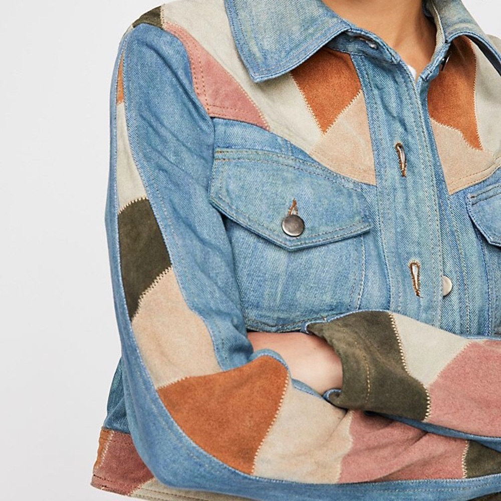 ••••FREE PEOPLE••• Unique Suede Denim Jacket